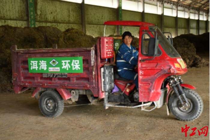 李春喜駕駛她的三輪車準備出發(fā)收牛糞。受訪者供圖