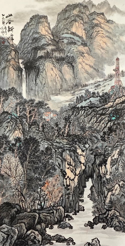 24-張伶?zhèn)?中國石油化工股份有限公司-國畫-山谷新峰-138X69cm(外框193x76)