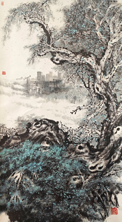 29-陳國明-中國石油天然氣股份有限公司-國畫-建設(shè)中的雄安-180X96cm(外框234x108)