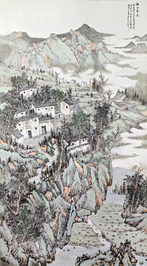 32-和得江-中國平煤神馬控股集團(tuán)有限公司-油田春色-國畫-179X98cm-外框尺寸-233.5X105CM