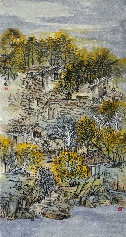 54-李艷-濟(jì)南能源集團(tuán)有限公司-油畫-故園秋色-138X69cm(外框188x77)