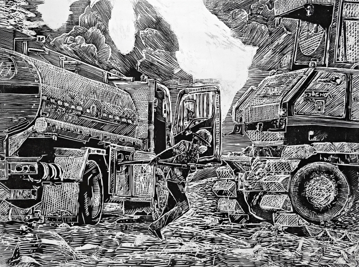 86-陳艷麗-中國(guó)石油化工股份有限公司-砥礪前行-版畫-56×75cm-外框尺寸-90x72cm