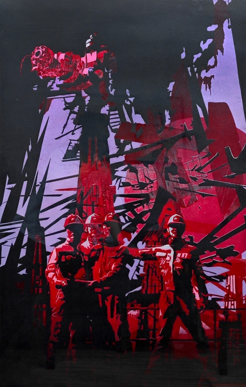 90-南雪萍-中國石油天然氣股份有限公司-版畫-朝陽·新華北110X70cm-外框尺寸126X86cm