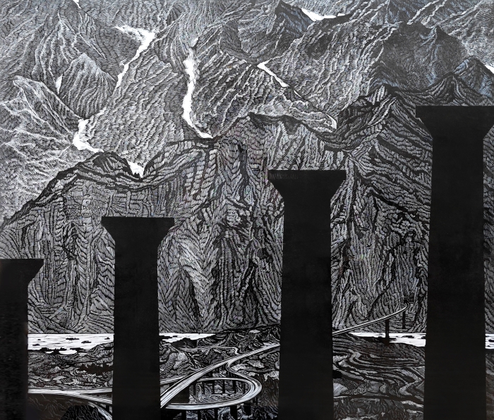 72-劉江生-中國石油化工集團(tuán)有限公司-版畫-群山峻嶺-120X103cm-外框尺寸116X136cm