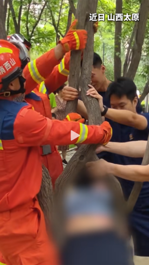 女子公園玩耍被卡樹(shù)杈，無(wú)法脫困求助消防員